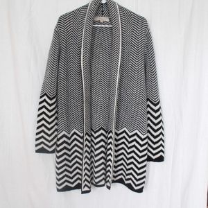 Lineamaglia Women's Made in Italy Open front‎ Long Cardigan Black & White Sz M